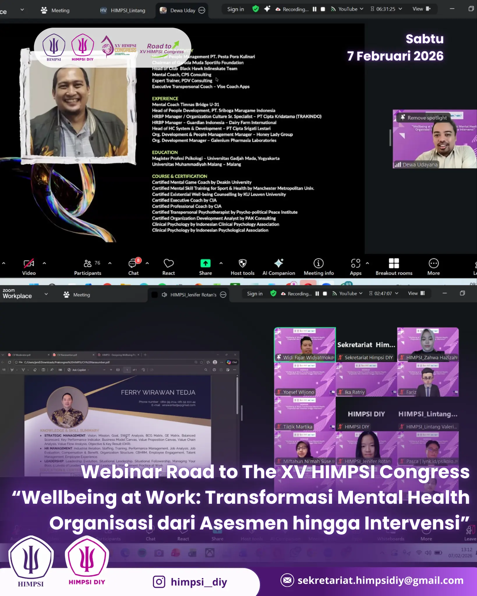Press Release Webinar Road to The XV HIMPSI Congress dengan tema “Wellbeing at Work: Transformasi Mental Health Organisasi dari Asesmen hingga Intervensi”.